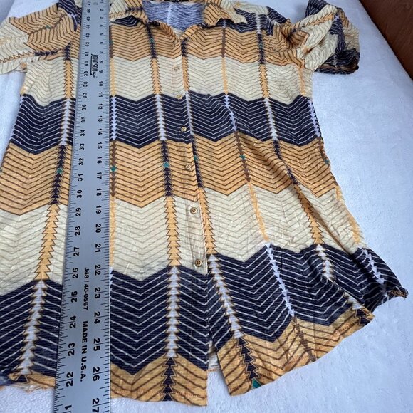 David Cline Womens Long Sleeve Chevron Pattern Sun Button Up Shirt Large Yellow - Picture 8 of 8